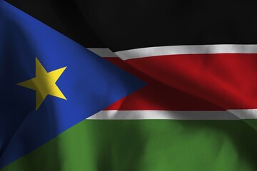 A ruffled fabric flag of South Sudan
