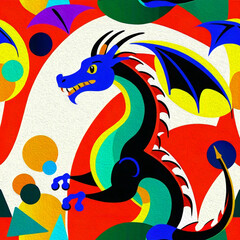 Obraz premium Dragon . Chinese banner, happy new year poster. Oil painting . Pattern for printing on wall decorations, covers