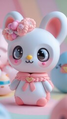 Fototapeta premium Cute pastel bunny figurine with Easter eggs