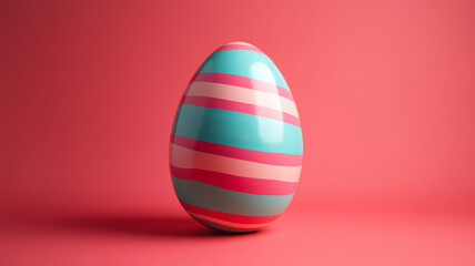 Fototapeta premium Striped Easter egg on a pink background.