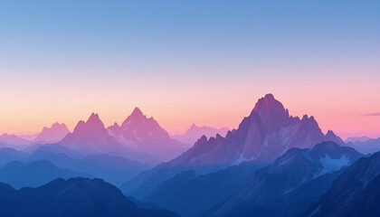 Mountain landscape with layered peaks in shades of purple and blue