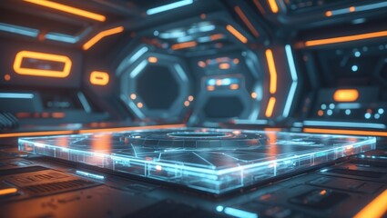 Futuristic Sci-Fi Control Panel with Glowing Lights