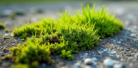 Texture of sprouted grass and lichen on concrete, organic concrete, lichen, uneven terrain