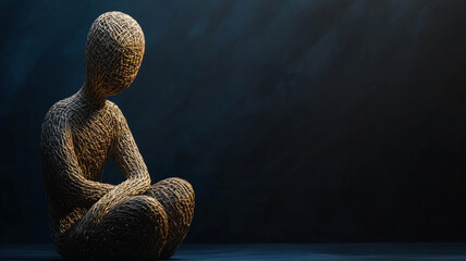 Sculpture sitting in contemplative pose.