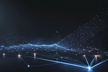 Blue digital network of lines and dots on a dark background, emphasizing futuristic connections, AI generated