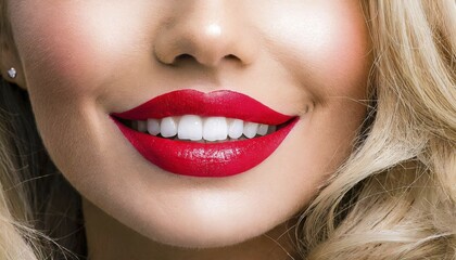AI generated, A blonde attractive woman, portrait, 25, 30, years, blond, blonde, beautiful teeth, beautiful eyes, red mouth