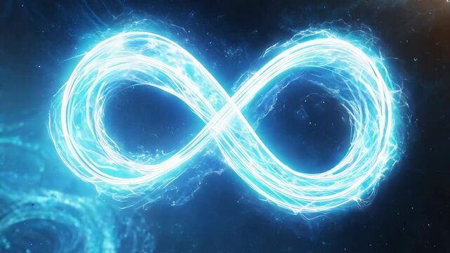 Blue glowing infinity symbol on the black background