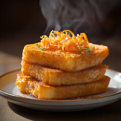 Golden plate of Cantonese-style crispy shrimp toast