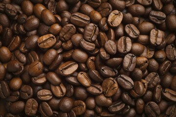 Fototapeta premium Top view of raw coffee beans. KI generiert, generiert AI generated