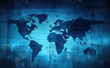 Obraz premium Global Energy Network Concept with Power Lines and World Map