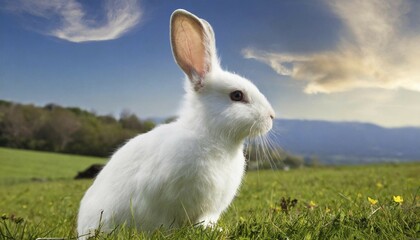 KI generated, A white dwarf rabbit in a meadow in summer, side view, (Brachylagus idahoensis)