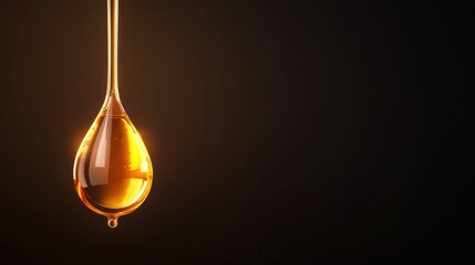 Vitamin Drop or Oil Droplet Droplet with a glowing effect, dark background, emphasizes the effectiveness and potency of the vitamin
