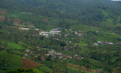 Beautiful landscape view of village in Pangalengan, Bandung Regency, Indonesia.