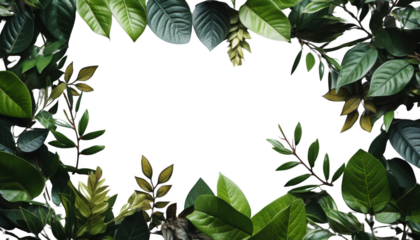 Green leaves rectangle frame isolated on transparent background