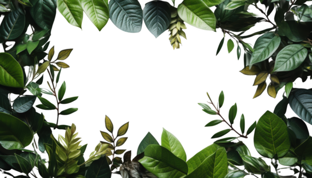 Green leaves rectangle frame isolated on transparent background