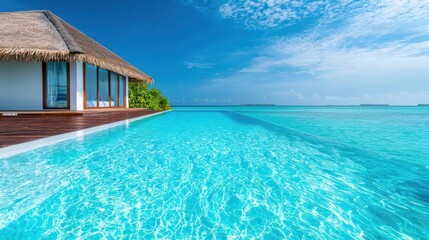 Fototapeta premium Luxury Infinity Pool Underwater shot of an infinity pool, with a view of the ocean floor below