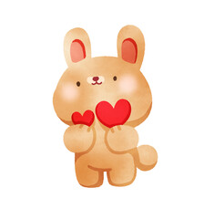 Fototapeta premium Happy brown rabbit with valentines day