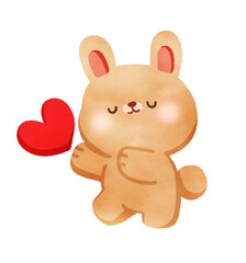 Happy brown rabbit with valentines day