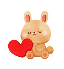 Happy brown rabbit with valentines day