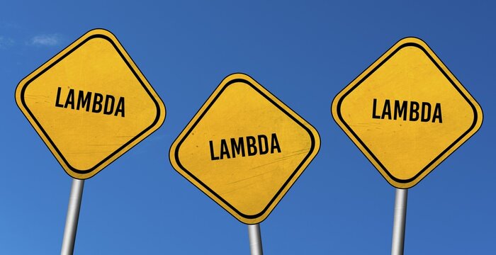 Lambda, yellow signs with blue sky