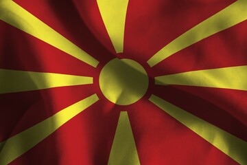 A ruffled fabric flag of North Macedonia