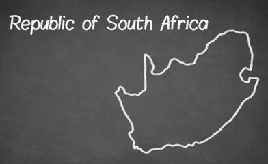 South Africa map drawn on chalkboard. Chalk and blackboard