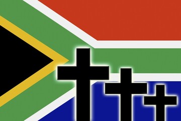 The Republic of South Africa flag and the silhouettes of tombstones crosses