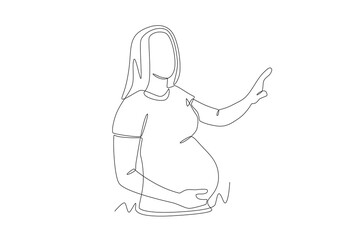 Pregnant woman holding stomach. Pregnant women getting ready for baby concept one-line drawing