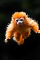 Naklejka premium A vibrant photograph of a golden langur leaping between tree branches in Indiaâ€™s northeastern forests, calling attention to habitat fragmentation,