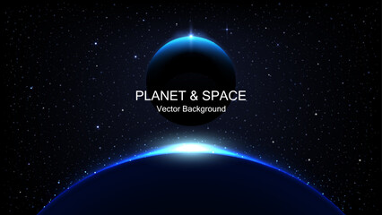 Glowing Planet Eclipse, Universe, Space and Solar Light Glare: Stunning Earth Halo and Horizon Effects for Sunrise and Sunset Poster and Banner Design. Vector.