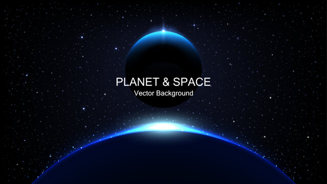 Glowing Planet Eclipse, Universe, Space and Solar Light Glare: Stunning Earth Halo and Horizon Effects for Sunrise and Sunset Poster and Banner Design. Vector.
