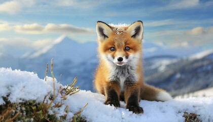 Obraz premium AI generated, animal, animals, mammal, mammals, biotope, habitat, one, individual, young, pup, red fox (Vulpes vulpes)