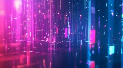 This image presents an abstract digital background with glowing lines and geometric shapes.