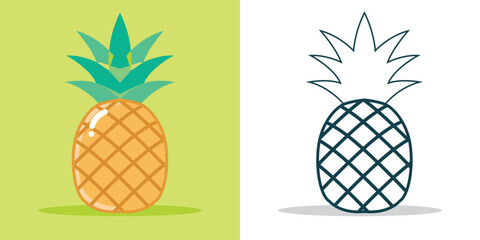 A pineapple fruit simple illustration for a sticker, design element, or coloring book element
