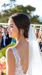 Naklejka premium Joyful wedding celebration captured under a radiant sun with elegant moments unfolding