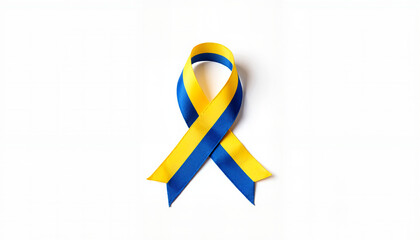 Down syndrome awareness ribbon in blue and yellow colors with copy space