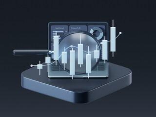 3D Stock Market Analysis Dashboard with Trading Charts and Financial Investment Data.