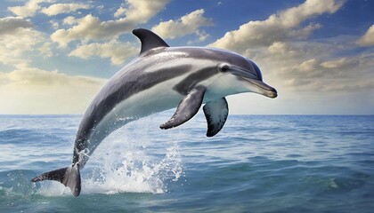 Fototapeta premium Ai generated, animal, animals, mammal, mammals, biotope, habitat, one, individual, foraging, wildlife, dolphin, elfine, dolphin, dolphins (Delphinidae) (Delphinus delphis), sideways