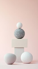 Minimalist still life of spheres and cubes.