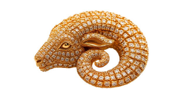 Diamond Encrusted Ram Head Brooch On Black Background