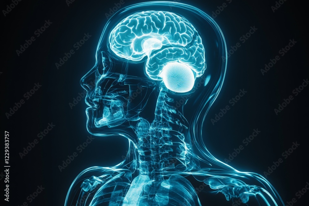 Fototapete exploring the human brain in a detailed x-ray illustration showcasing the intricate structure and fu