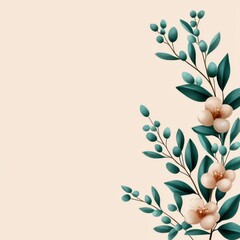 A delicate floral design featuring soft blooms and lush green leaves against a light background, perfect for a decorative touch.