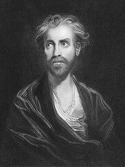 Fototapeta premium The banished lord engraving from the 1800s. Engraved by J.Jenkins from a picture by J.Reynolds and published in London by J & F Tallis