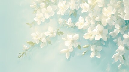 Fototapeta premium Jasmine Flower Border Art Design. Fantasy Flower Art.Creative Wallpaper.Beautiful White Nature Background.Romantic soft flower art design.Nature Background border or frame