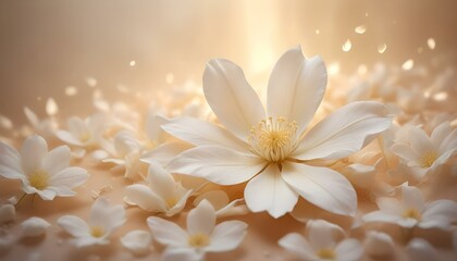 Fototapeta premium Pétalos de flores blancas suaves y delicados con un fondo cálido y brillante