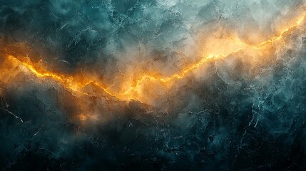 Fototapeta premium A mesmerizing abstract background featuring a vivid electric crack of orange light cutting through dark teal and gray surface textures