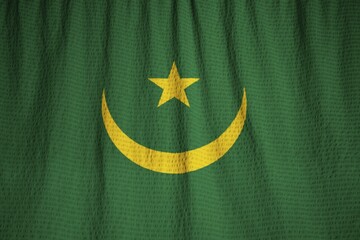 Closeup of Ruffled Mauritania Flag, Mauritania Flag Blowing in Wind