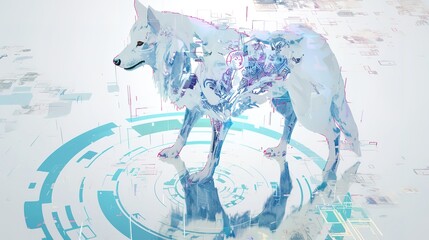 Mammal hologram projected on digital table. abstract white background 