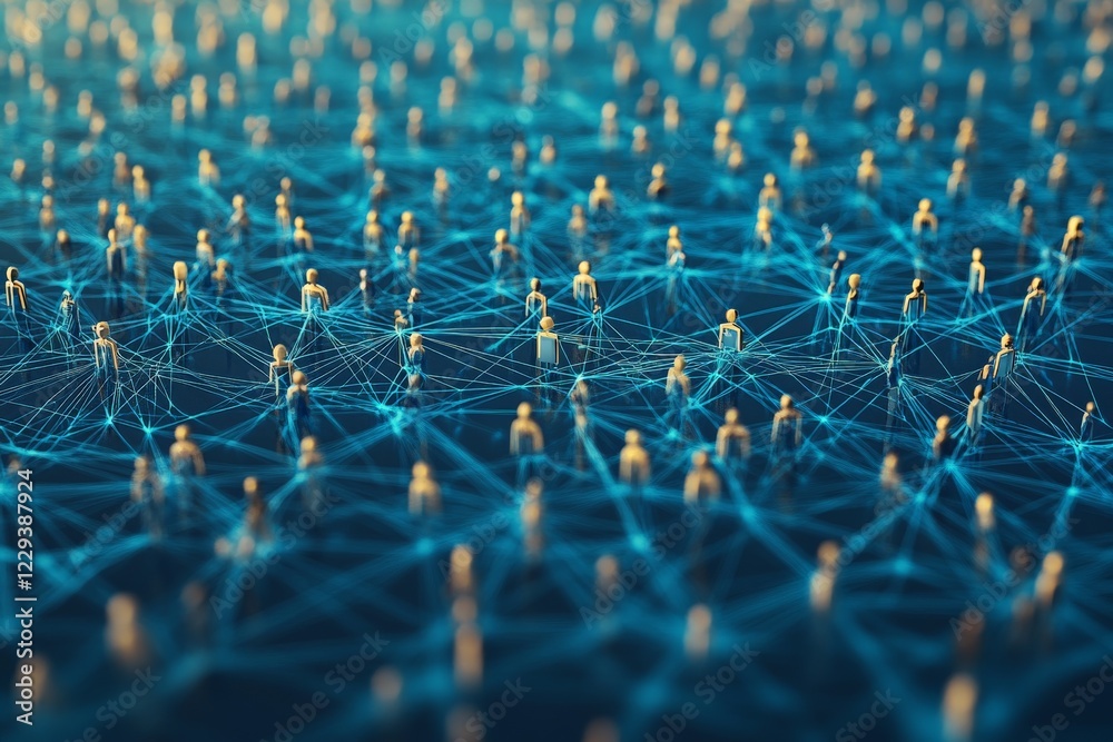 Poster Visual representation of interconnected figures symbolizing social networks and digital communication