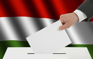 The Hungarian flag and the hand with the bulletin about the ballot box